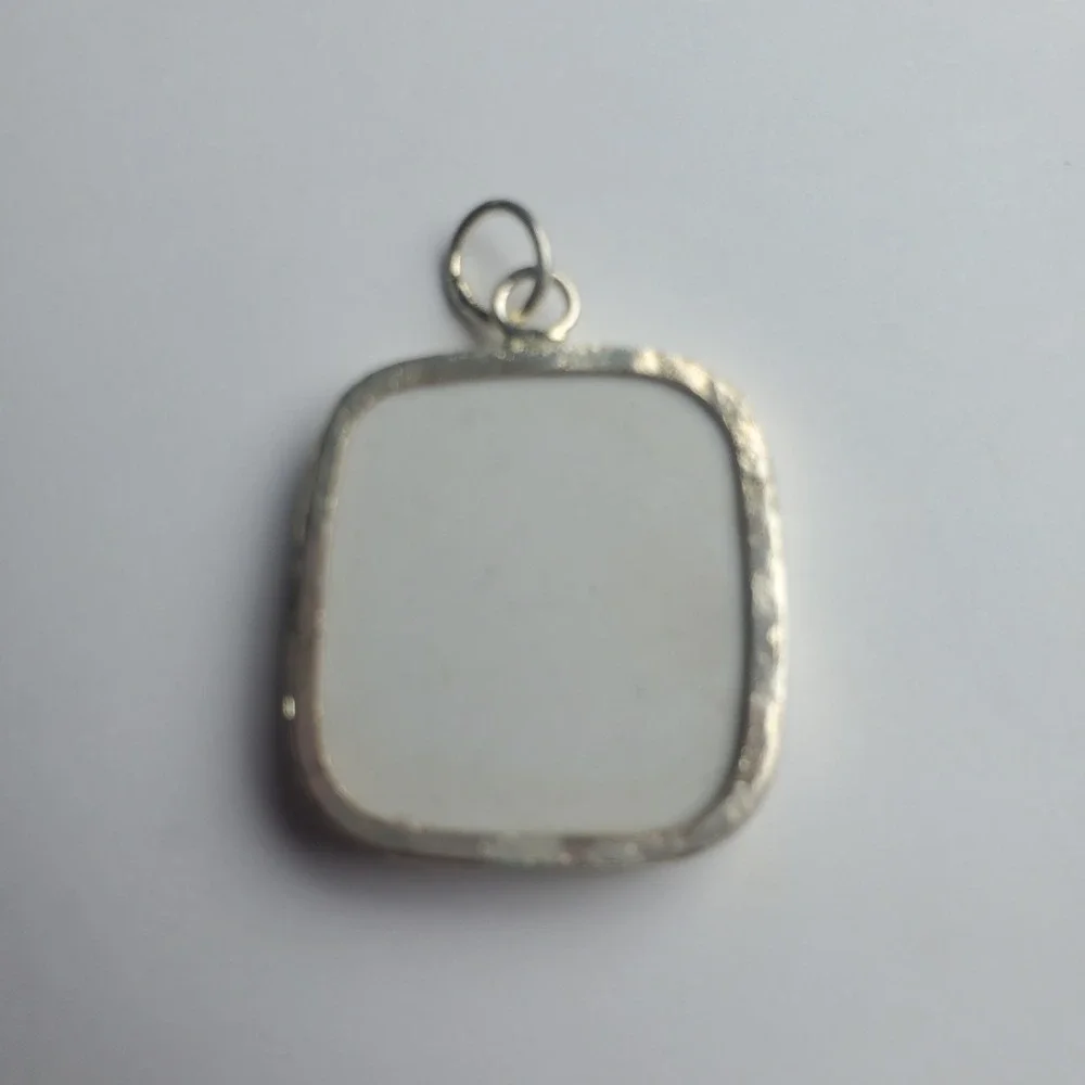 Blue Willow Sunflowers Vintage Broken China Pottery Shard Pendant Square Jewelry